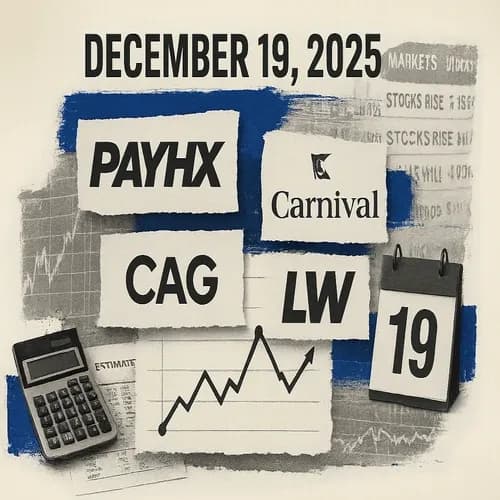 Newsquawk Daily US Earnings Estimates - 19th December 2025: PAYX, CCL, CAG, LW