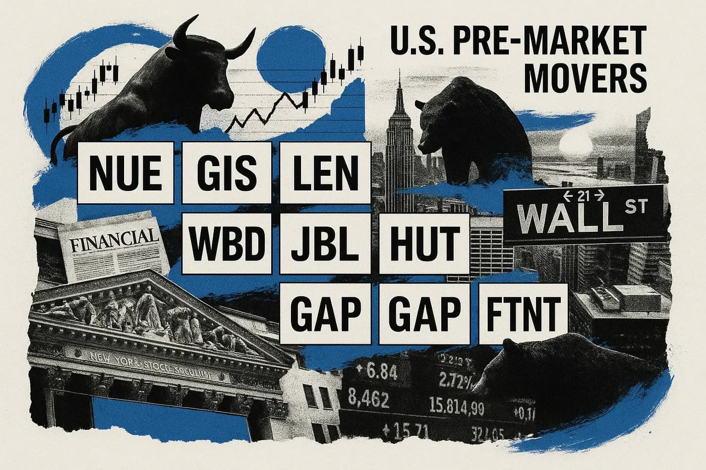 US PRE-MARKET MOVERS: NUE, GIS, LEN, WBD, JBL, HUT, GAP, FTNT