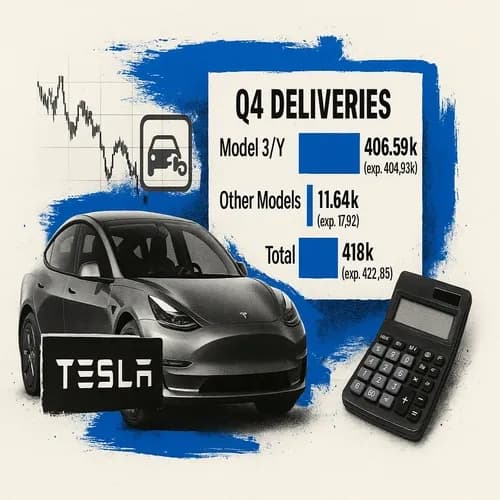 Tesla (TSLA) Q4 Deliveries: Total 418k (exp. 422.85k)