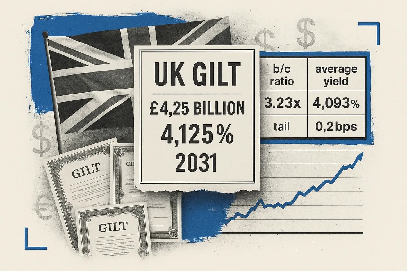 UK sells GBP 4.25bln 4.125% 2031 Gilt: b/c 3.23x (prev. 3.01x)